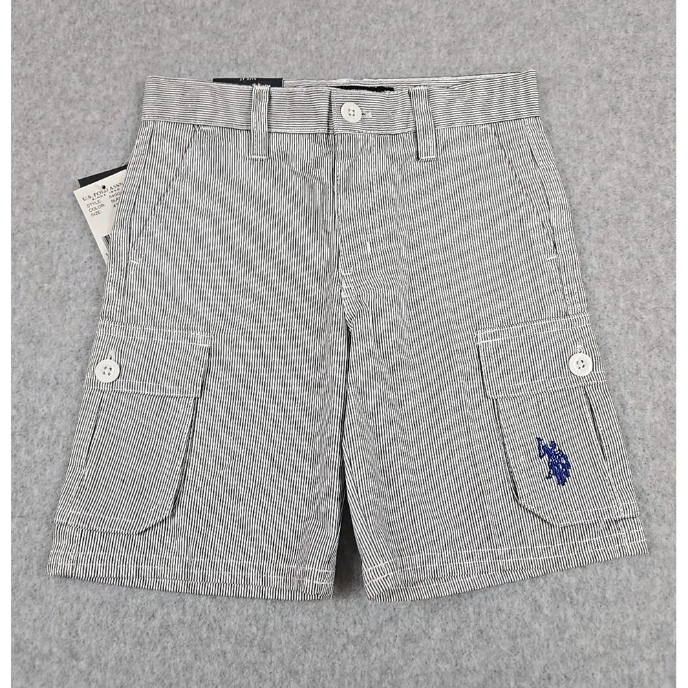 US Polo Assn‎ Boys Size 4T Shorts Flat Front Cargo Pockets Blue Pin Stripped NWT